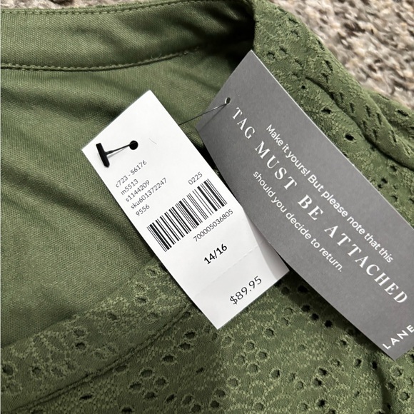 NWT Lane Bryant Knit Eyelet Split-Neck Dress Olive Green Size 14 16 - Picture 9 of 9
